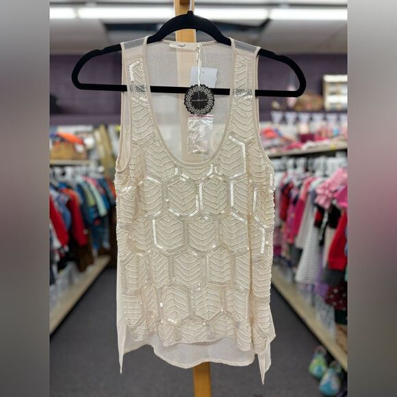 Tops - Hazel Ladies SM Cream Sleeveless Blouse